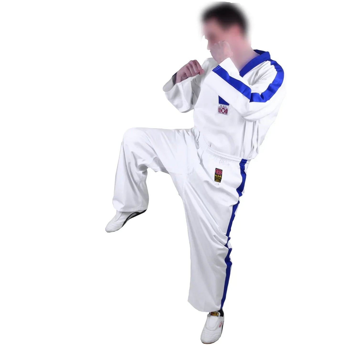 MAR-007 | White Karate & Freestyle Uniform w/ Blue Trim (8oz Fabric) - Uniforms