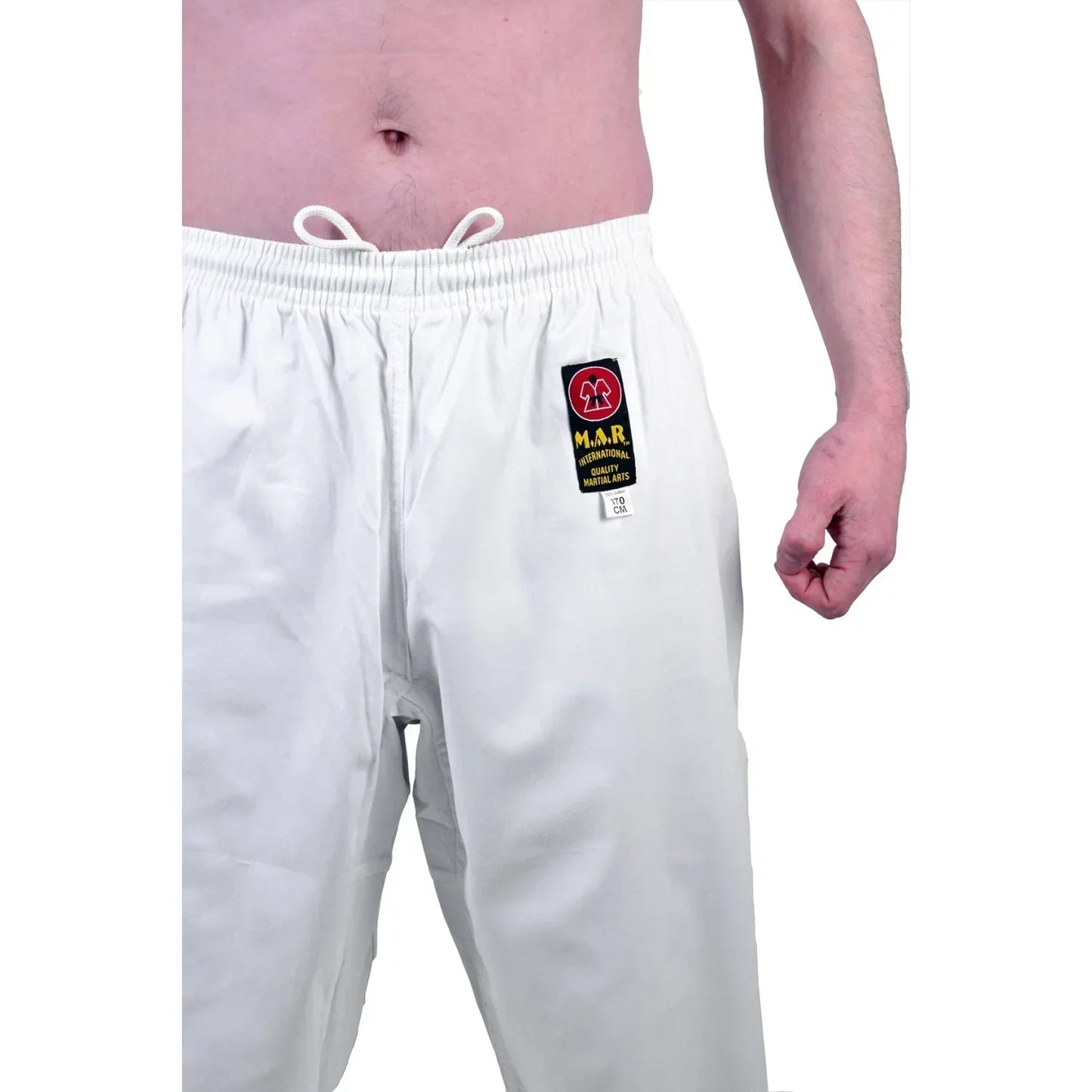 MAR-008 | White Karate Uniform w/ Blue Trim (8oz Fabric) + FREE BELT - Uniforms