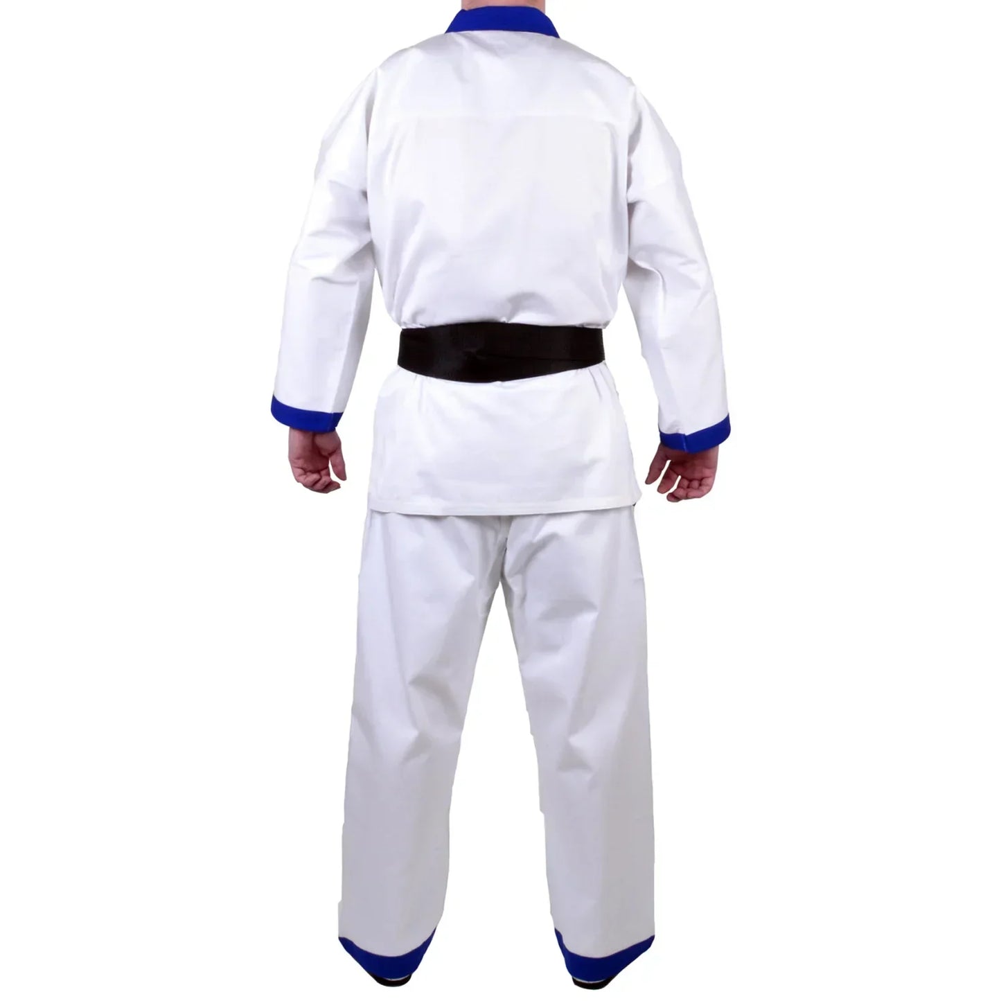 MAR-008 | White Karate Uniform w/ Blue Trim (8oz Fabric) + FREE BELT - Uniforms