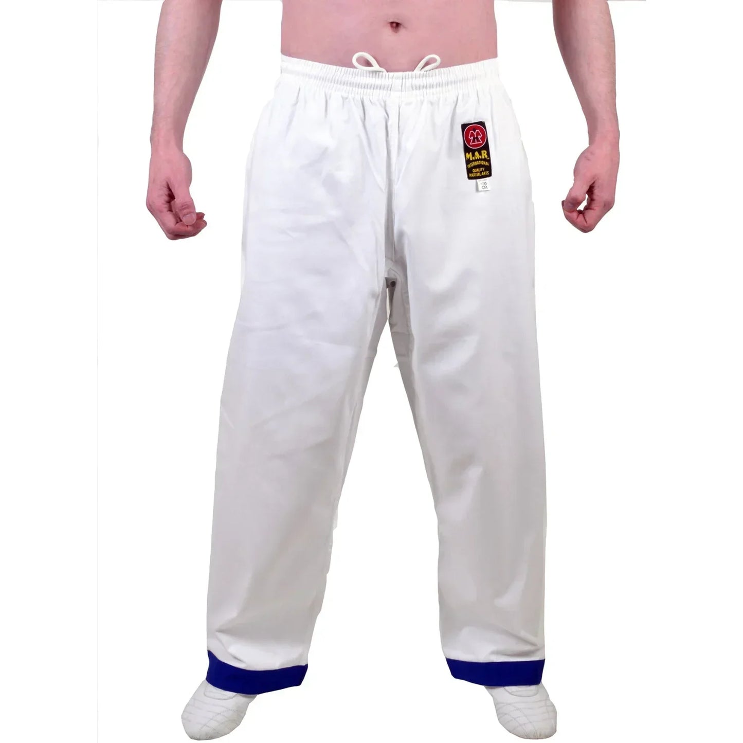 MAR-008 | White Karate Uniform w/ Blue Trim (8oz Fabric) + FREE BELT - Uniforms