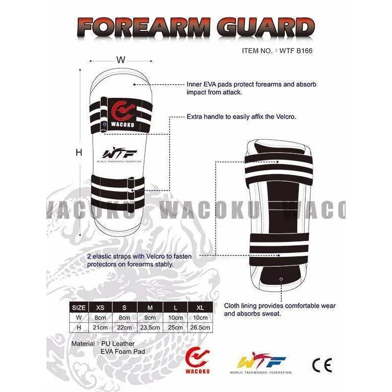 MAR-034A | WT Approved Taekwondo Forearm Guards - Pads