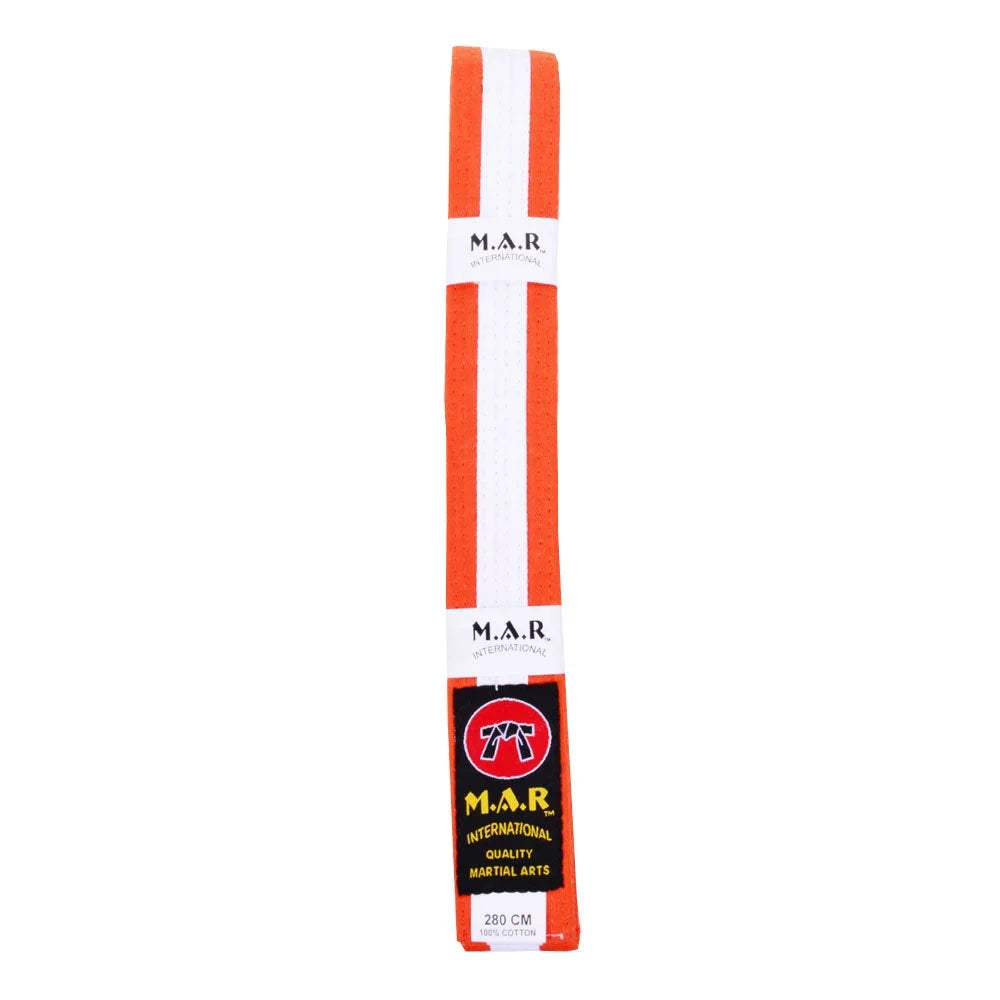MAR-076 | Coloured Striped Grading Belts (K-T) - (N) Orange & White / 250cm / Wholesale - Belts