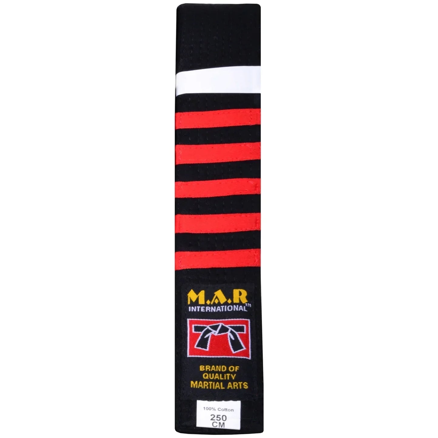 MAR-080 | Block Stripe Colour Rank Belts (E-I) - (I) Black/Red 5th Dan / Wholesale / 250 - Belts