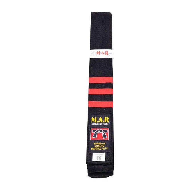 MAR-080 | Block Stripe Colour Rank Belts (E-I) - (G) Black/Red 3rd Dan / Wholesale / 250 - Belts