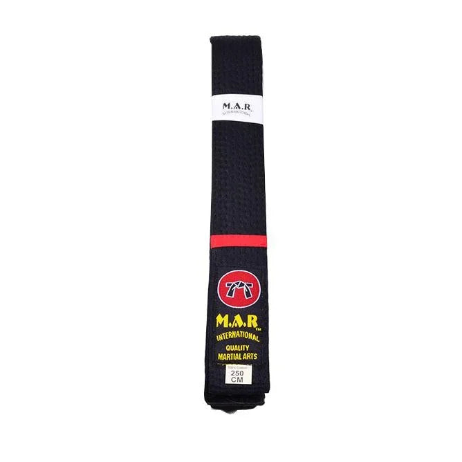 MAR-080 | Block Stripe Colour Rank Belts (E-I) - (E) Black/Red 1st Dan / Wholesale / 250 - Belts
