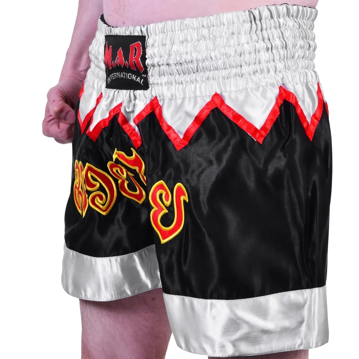 MAR-091F | Black & White Kickboxing & Thai Boxing Shorts - Shorts