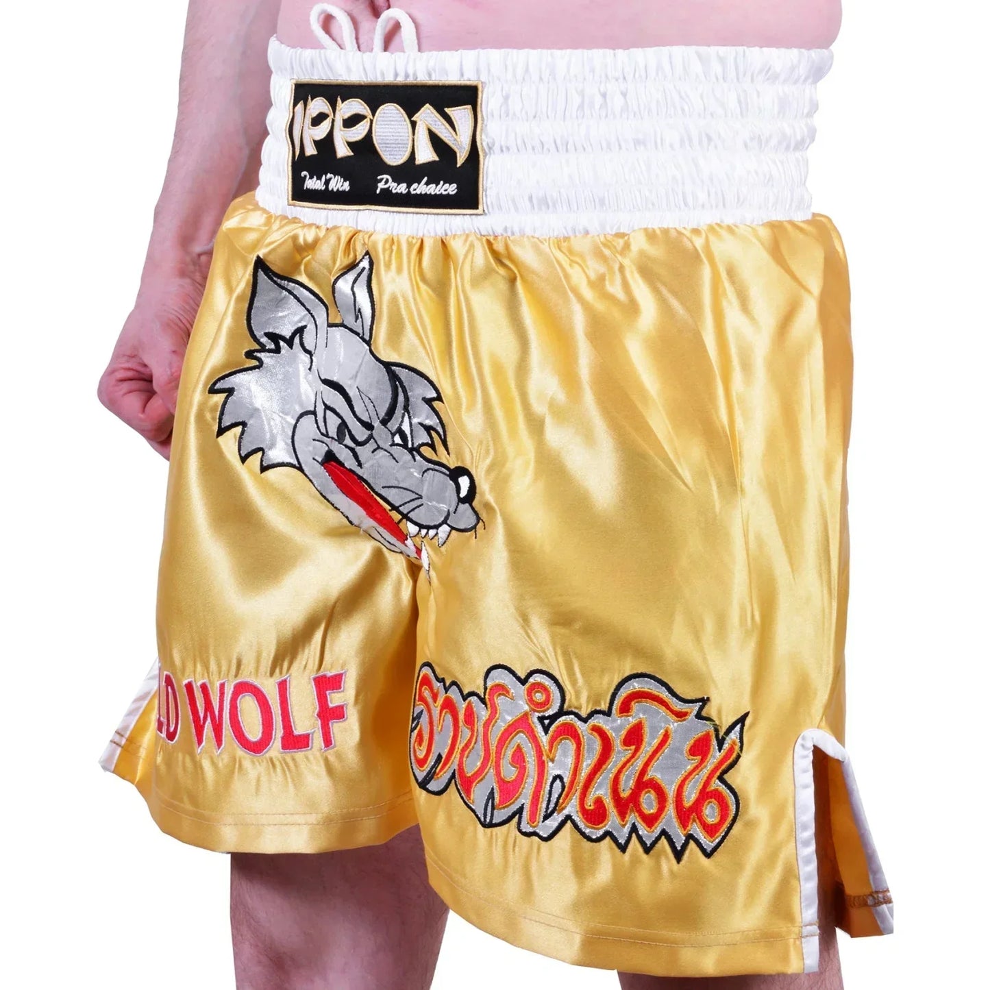 MAR-095I | Gold Kickboxing & K1 Shorts w/ Silver Fox Emblem - Shorts