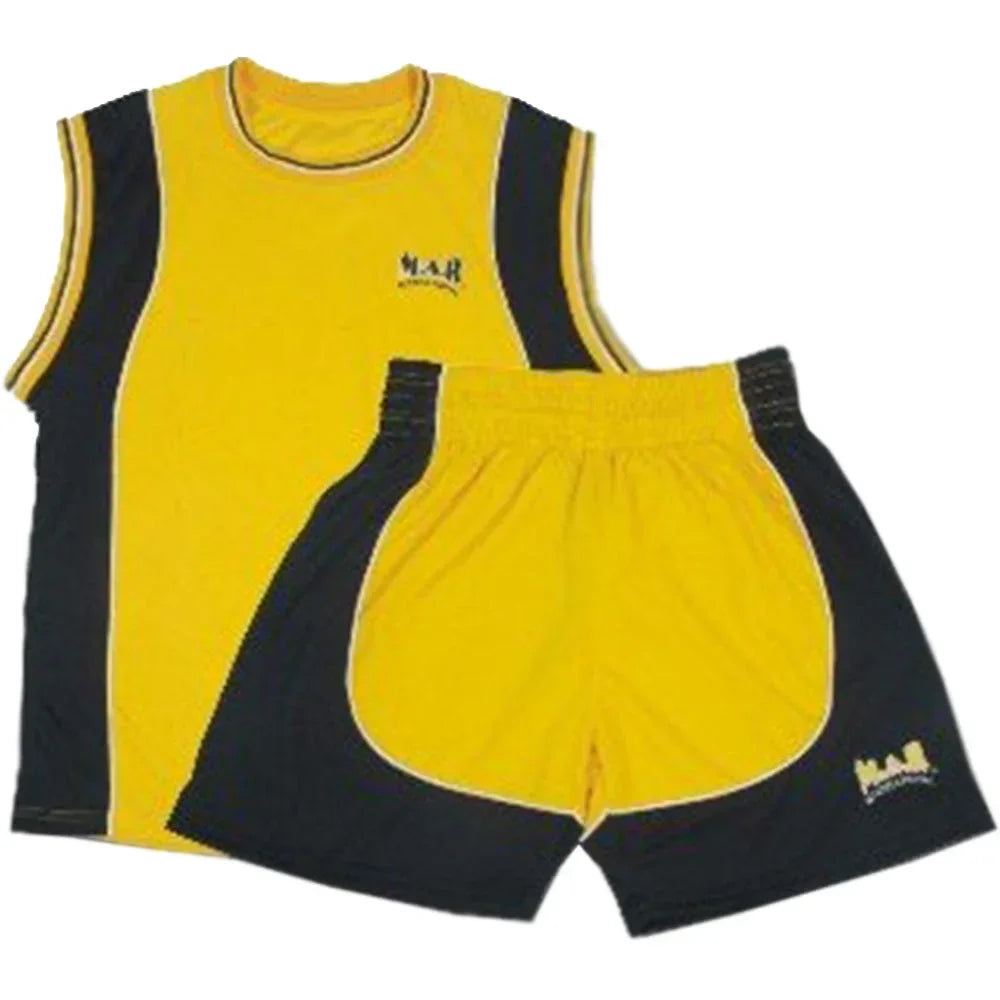 MAR-100C | Yellow & Black Boxing Shorts & Vest w/ White Lines - Shorts