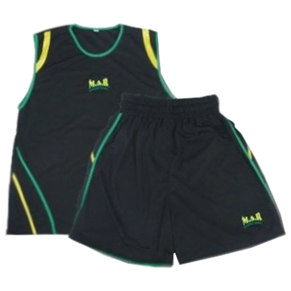 MAR-100D | Green & Black Boxing Shorts & Vest w/ White Lines - Shorts