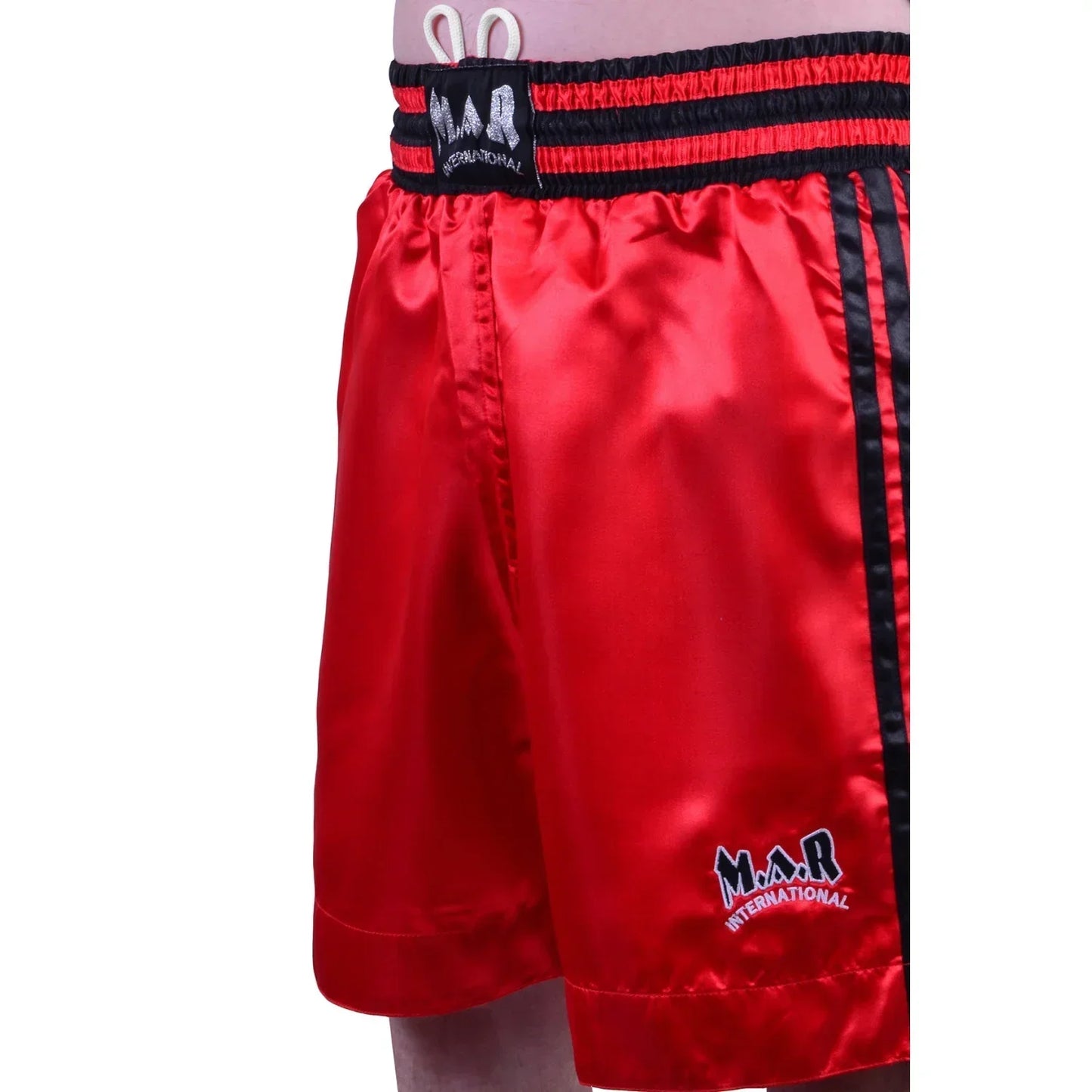 MAR-101A | Red Boxing Shorts w/ Black Stripes - Shorts