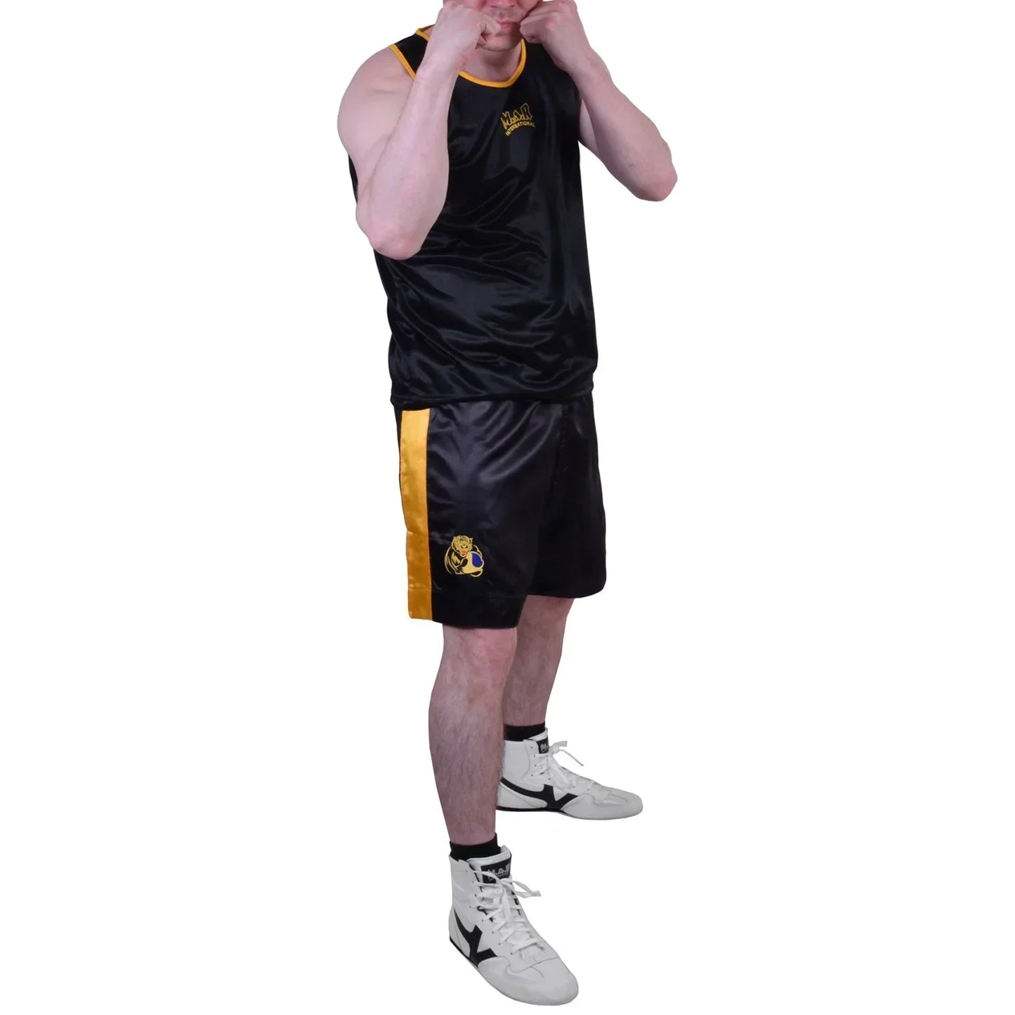MAR-102A | Black & Yellow Boxing Shorts & Vest - Shorts