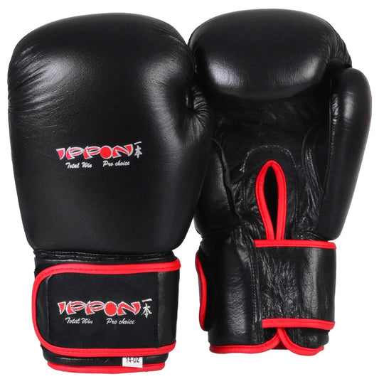 MAR-106B | Black IPPON Genuine Cowhide Leather Boxing Gloves - Gloves