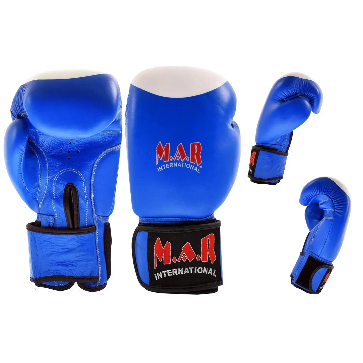 MAR-107A | Blue Genuine Cowhide Leather Boxing/Kickboxing Gloves - Gloves