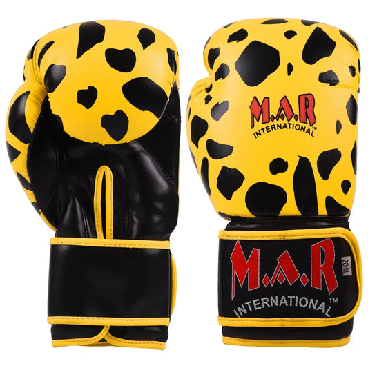 MAR-117 | Black/Yellow Leopard Print Boxing/Kickboxing Gloves - Gloves