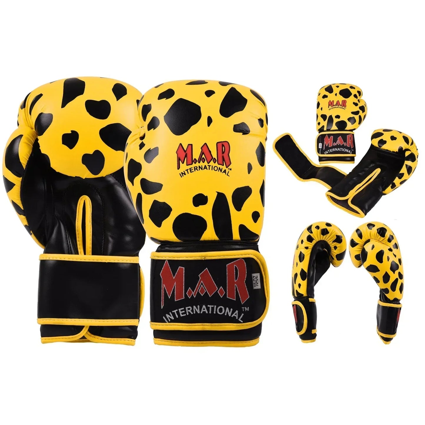 MAR-117 | Black/Yellow Leopard Print Boxing/Kickboxing Gloves - Gloves