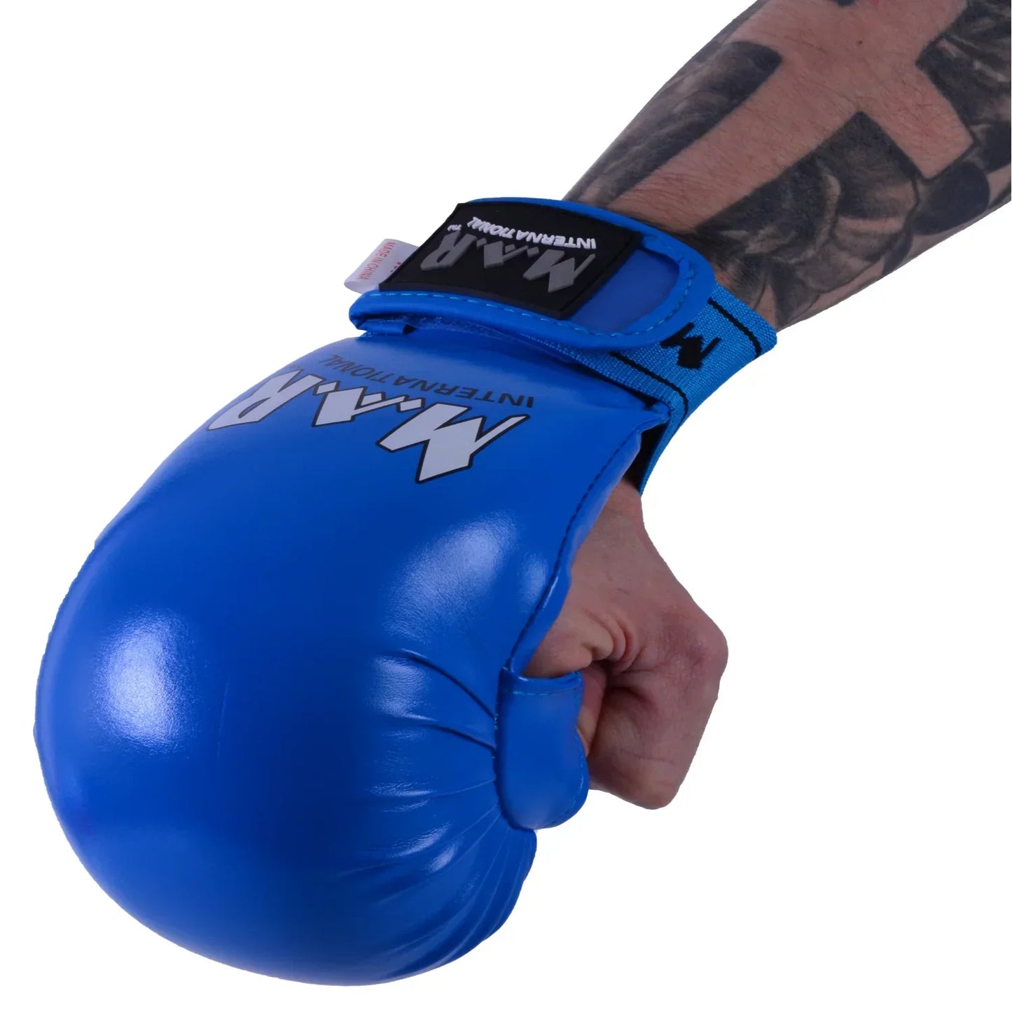 MAR-142E | Blue Karate Gloves w/ Arched Moulded Padding - Compact Gloves