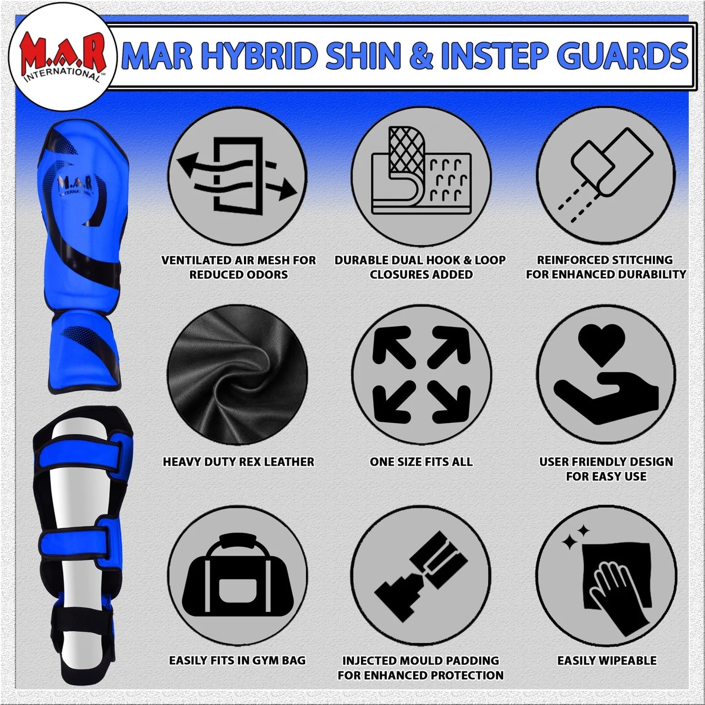 MAR-148F | Blue Kickboxing & Thai Boxing Shin & Instep Guards - Pads