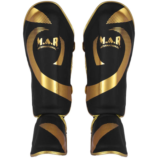 MAR-148G | Black & Gold Kickboxing/Thai Boxing Shin & Instep Guards - Pads