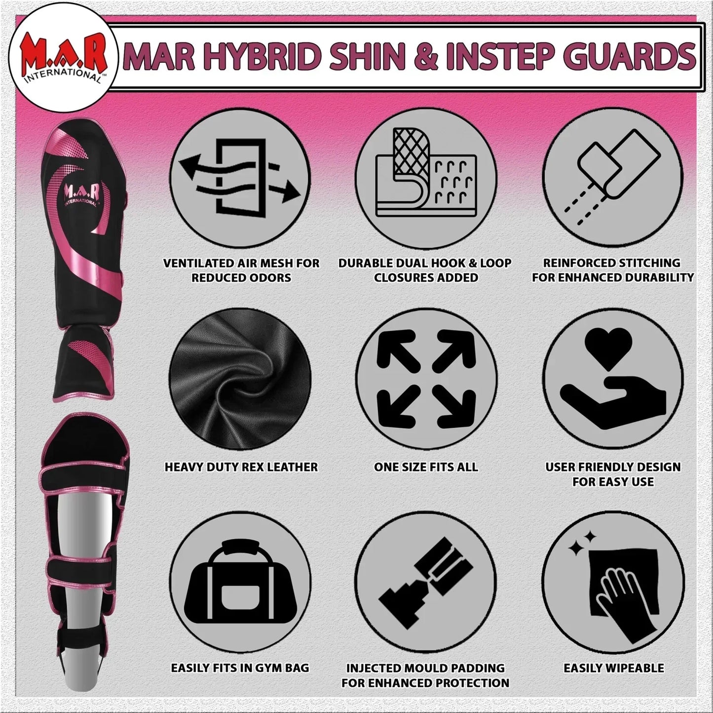 MAR-148I | Black & Pink Kickboxing/Thai Boxing Shin & Instep Guards - Pads