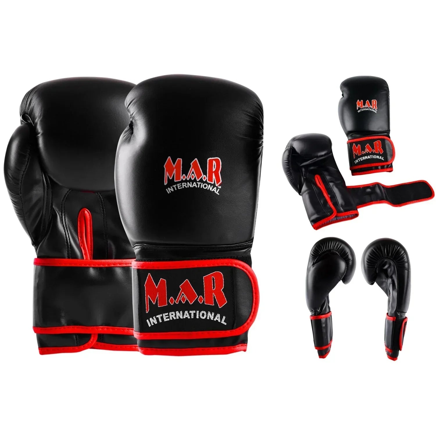 MAR-178 | Black Kids Kickboxing & Boxing Gloves w/ Red Stripes for Kids - Gloves