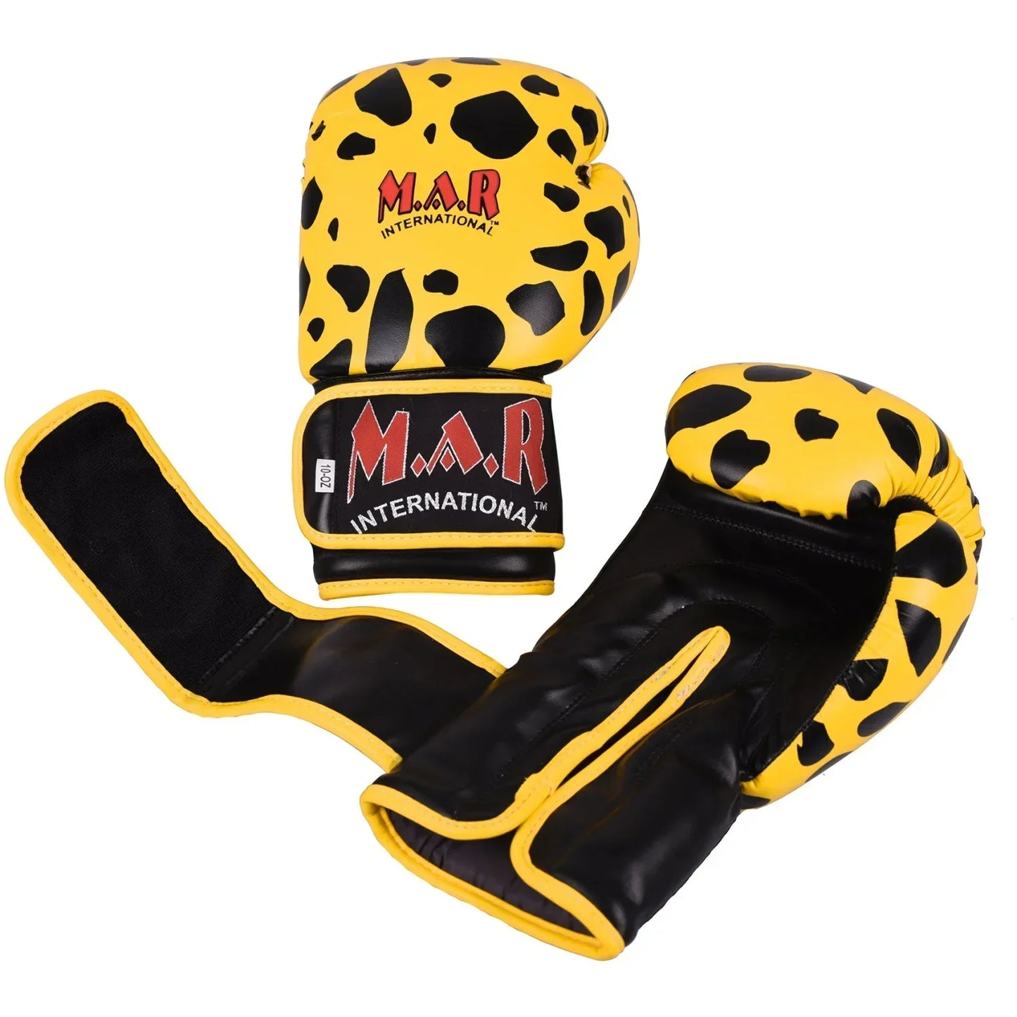MAR-181 | Black/Yellow Leopard Print Boxing/Kickboxing Gloves for Kids - Gloves