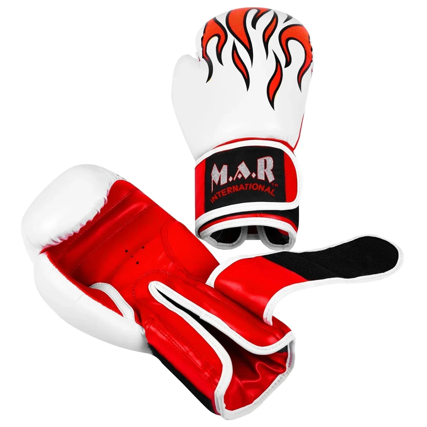MAR-182 | White Flame Print Boxing/Kickboxing Gloves for Kids - Gloves