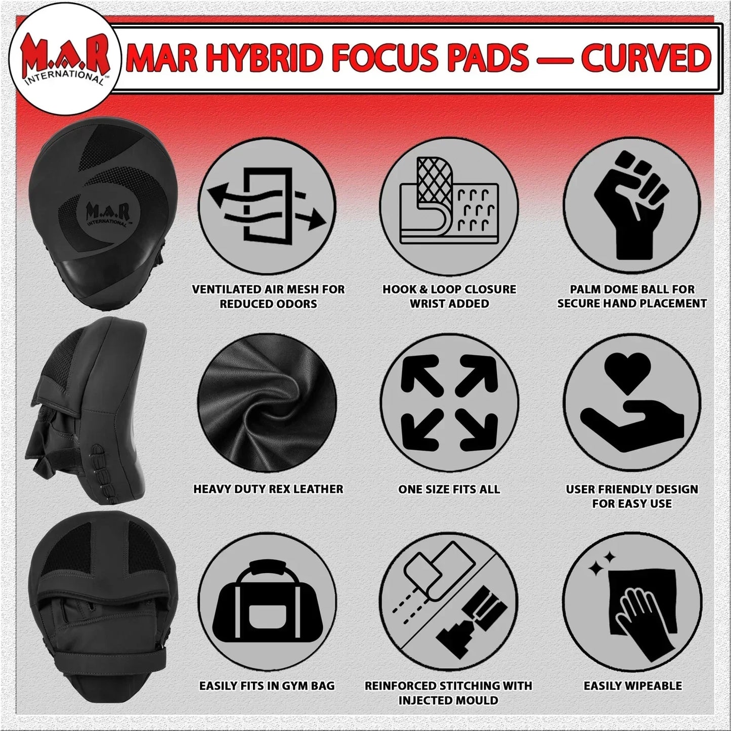 MAR-195D | Black Hybrid Curved Focus Mitts - Focus Mitts
