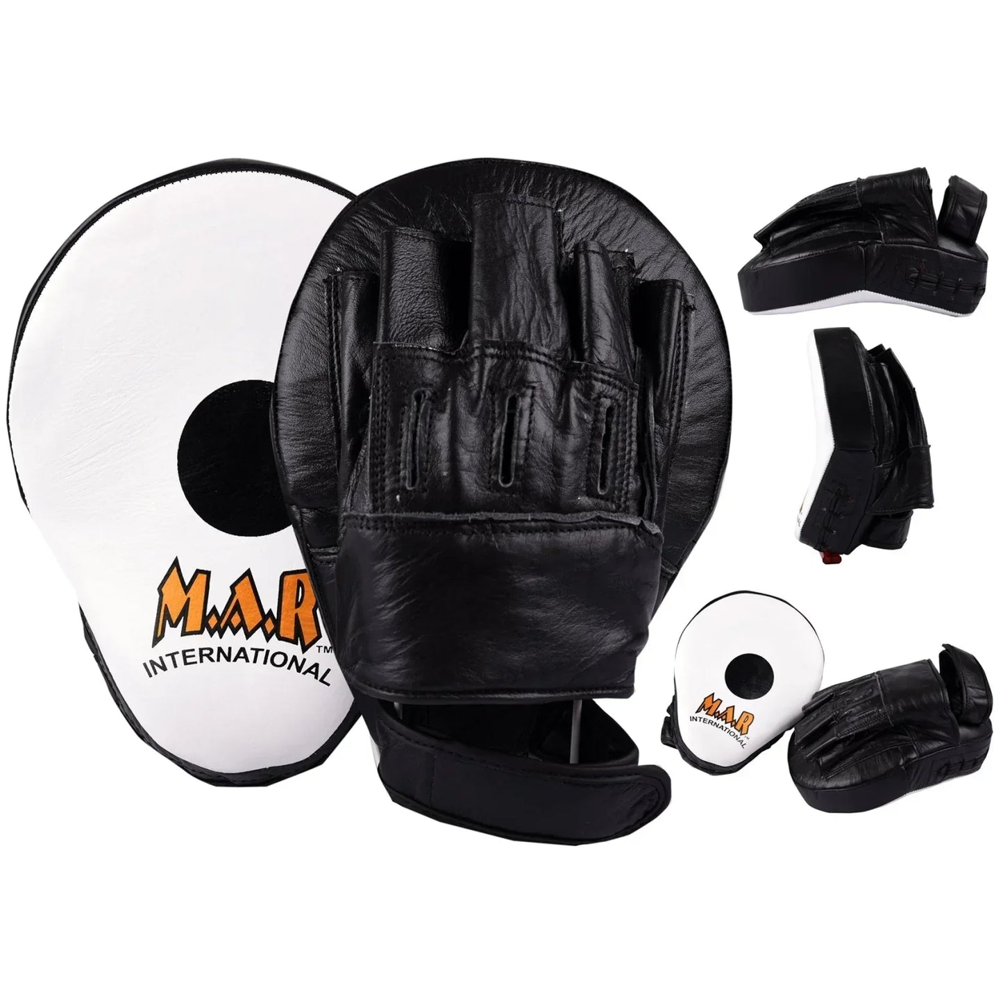 MAR-197 | Black + White Genuine Leather Focus Mitts - Focus Mitts