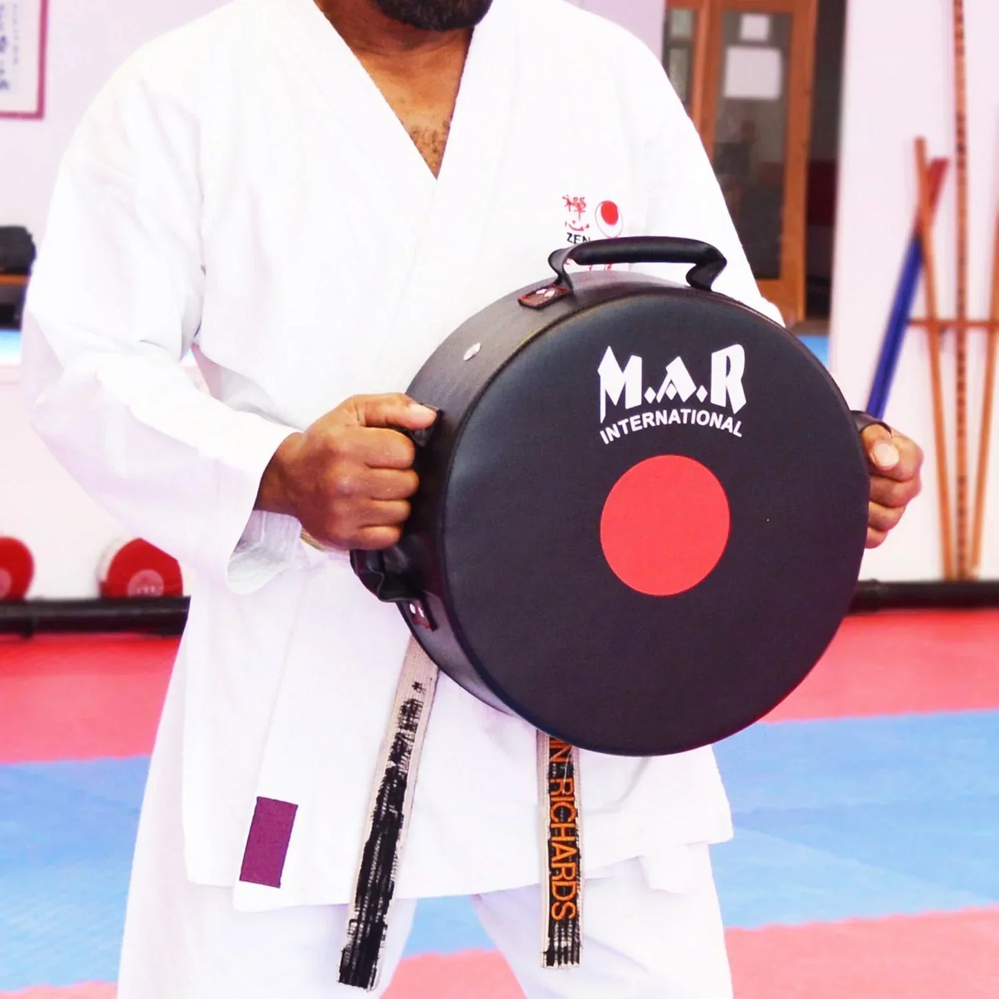 MAR-208G | Black + Red Heavy Duty Circle Round Striking Shield - Striking Pads