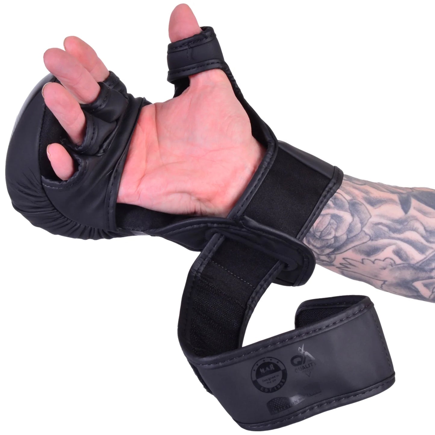 MAR-233C-N | Matte Black/Black MAYA Leather Amateur MMA Gloves - Gloves