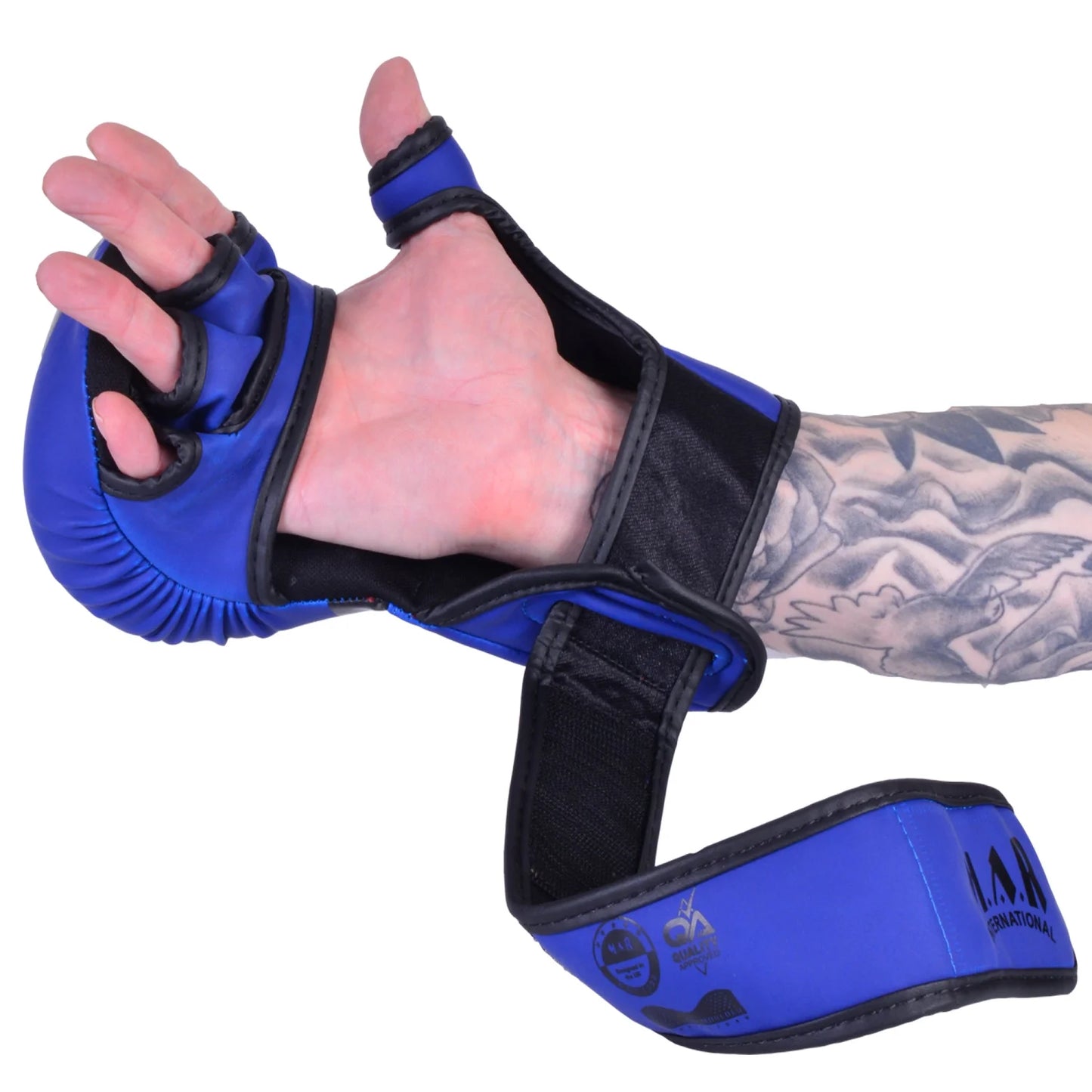 MAR-233F-N | Matte Blue/Black MAYA Leather Amateur MMA Gloves - Gloves