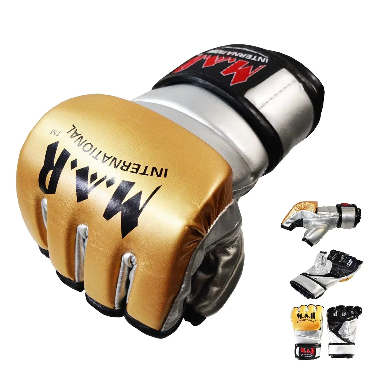 MAR-234D Gold/Silver Synthetic Leather MMA Gloves - Compact Gloves