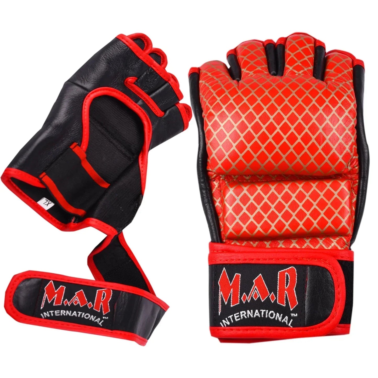 MAR-236 | Genuine Leather Red MMA Competition Gloves Open Palm - Compact Gloves