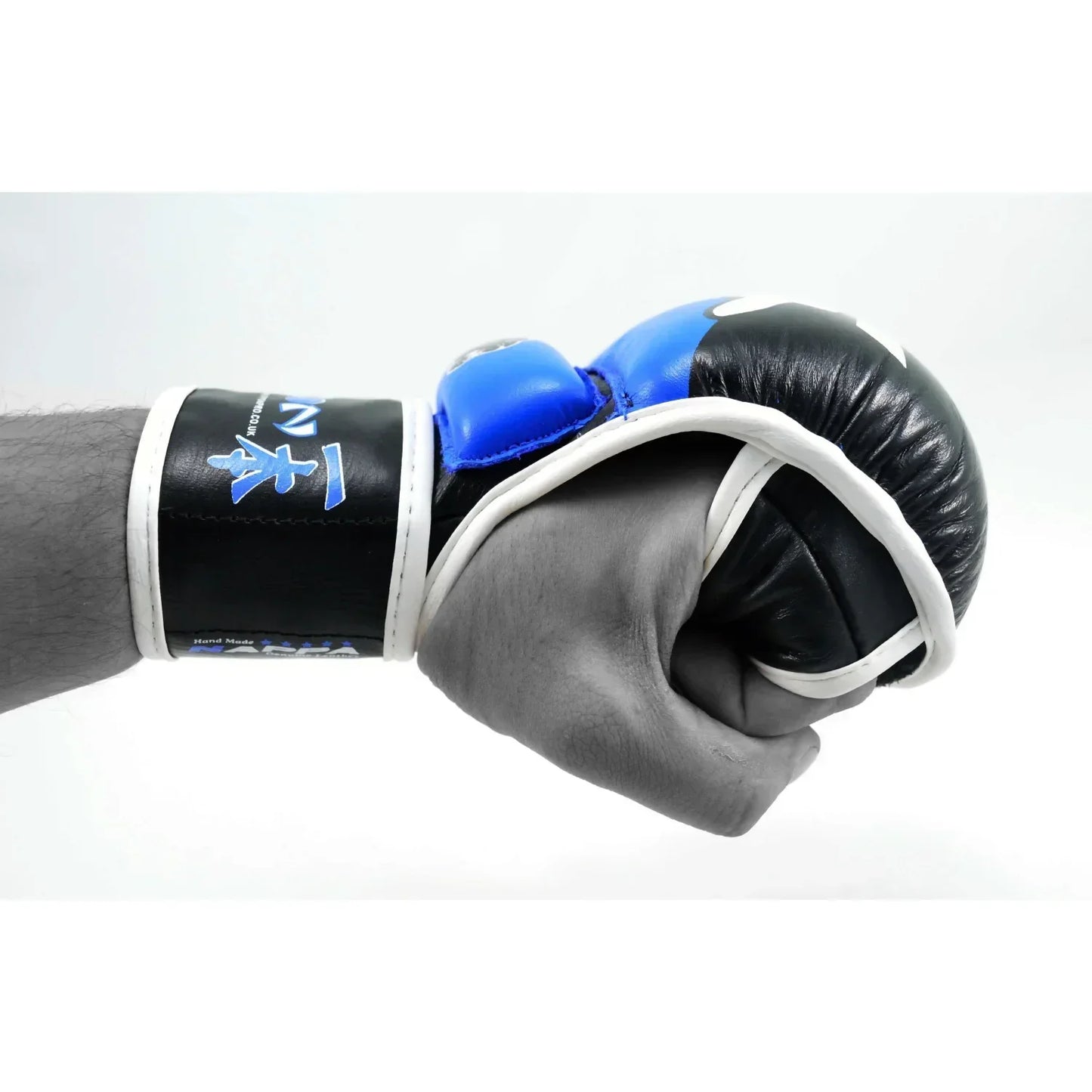MAR-408 | Blue+Black IPPON Open Finger Leather Striking Gloves - quality-martial-arts