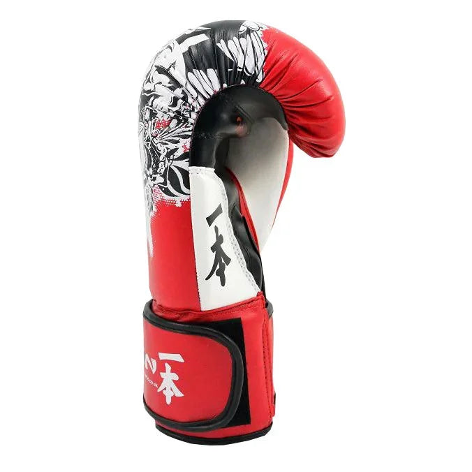 MAR-411 | White + Red IPPON Boxing Gloves w/ Skull Design - Gloves