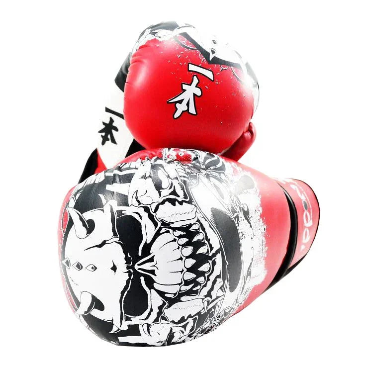 MAR-411 | White + Red IPPON Boxing Gloves w/ Skull Design - Gloves
