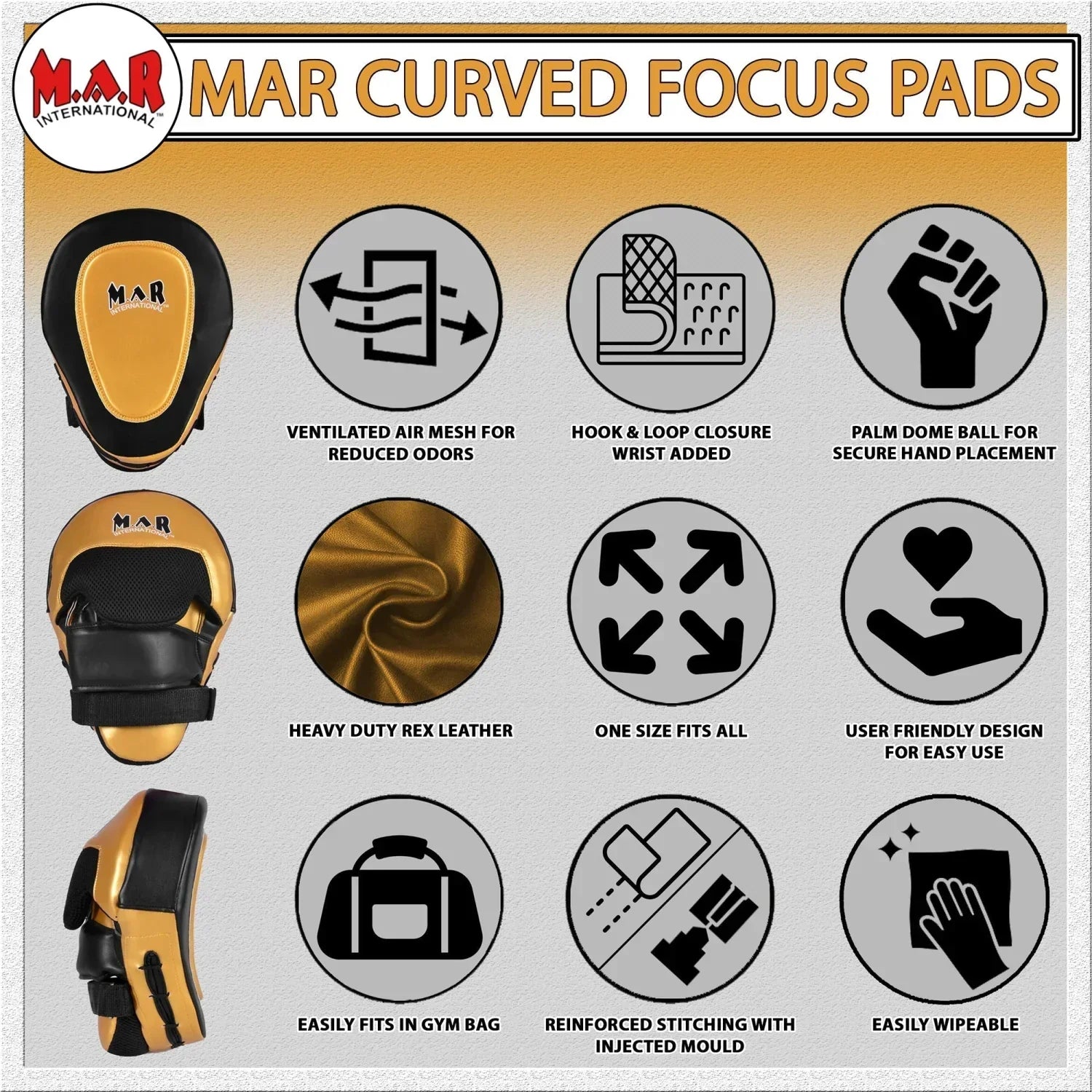 MAR-445C | Gold & Black Curved Focus Mitts - Focus Mitts