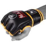 MAR-239 | Black+Yellow Genuine Leather MMA Grappling Gloves