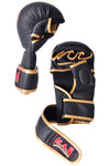 MAR-233E | Rex Leather Black Amateur MMA Gloves w/ Gold Piping