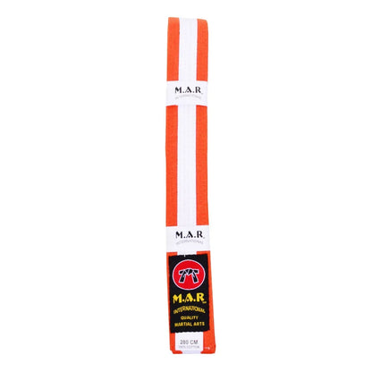 MAR-076 | Coloured Striped Grading Belts (K-T) - (N) Orange & White / 250cm / Wholesale - Belts