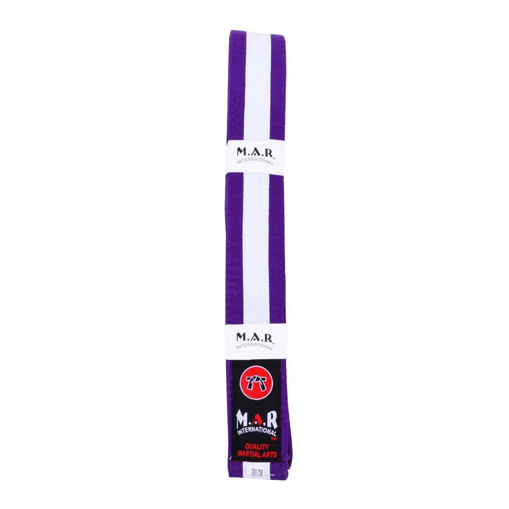 MAR-076 | Coloured Striped Grading Belts (K-T) - (L) Purple & White / 250cm / Wholesale - Belts