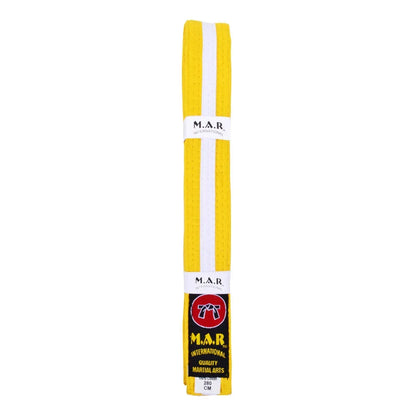 MAR-076 | Coloured Striped Grading Belts (K-T) - (P) Yellow & White / 250cm / Wholesale - Belts