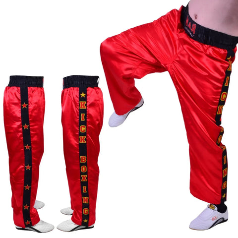 MAR-087A | Red & Black Kickboxing Trousers w/ Embroidered Writing - Trousers