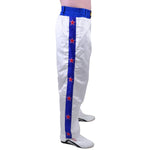 MAR-087D | White & Blue Kickboxing Trousers w/ Embroidered Writing - Trousers