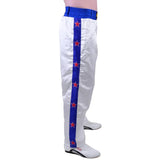 MAR-087D | White & Blue Kickboxing Trousers w/ Embroidered Writing - Trousers