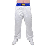 MAR-087D | White & Blue Kickboxing Trousers w/ Embroidered Writing - Trousers