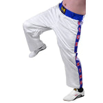 MAR-087D | White & Blue Kickboxing Trousers w/ Embroidered Writing - Trousers