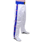 MAR-087D | White & Blue Kickboxing Trousers w/ Embroidered Writing - Trousers