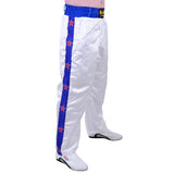 MAR-087D | White & Blue Kickboxing Trousers w/ Embroidered Writing - Trousers