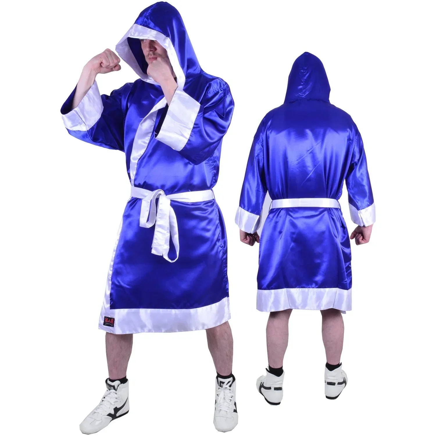 Blue Polyester Silk Satin Boxing Robe with Increased Shoulder Width ...